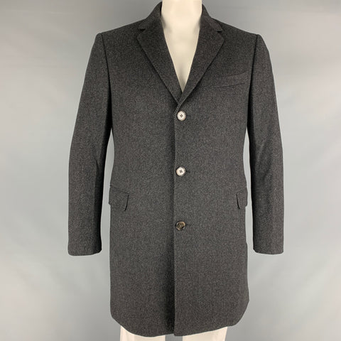 BARNEY'S NEW YORK Size 42 Black Grey Diagonal Stripe Coat