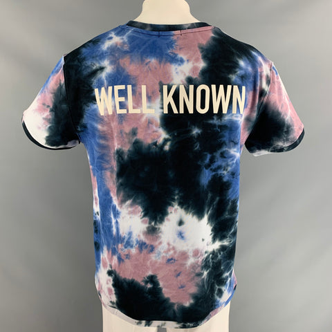 WELL KNOWN Size XL Black & Blue Tie Dye Cotton Crew-Neck T-shirt