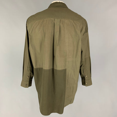 J.W.ANDERSON Size M Olive Patchwork Cotton Oversized Long Sleeve Shirt