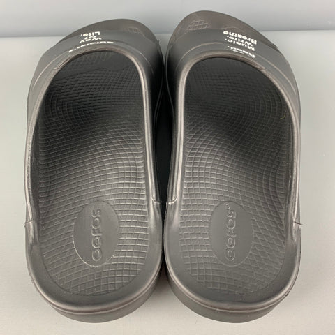 OOFOS for TAKAHIROMOIYASHITA Size 9 Black White Graphic Acetate Slip On Soloist's Sandals