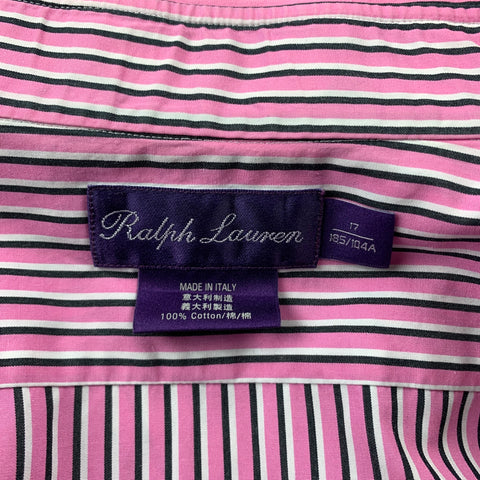 RALPH LAUREN Purple Label Size XL Pink Stripe Cotton Button Up Long Sleeve Shirt