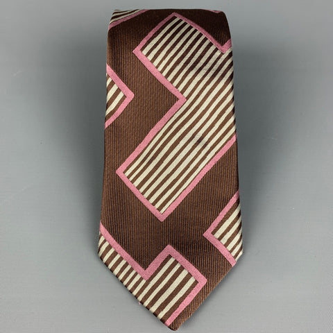 CHRISTIAN LACROIX Brown Grey Pink Graphic Silk Tie