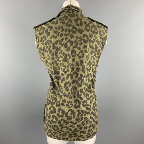 SAINT LAURENT Spring 2016 Size 6 Olive & Black Cotton Vest