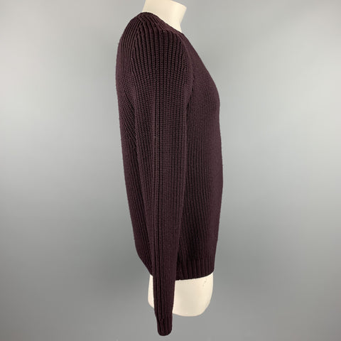 STEVEN ALAN Size L Eggplant Purple Knitted Merino Wool Crew-Neck Sweater