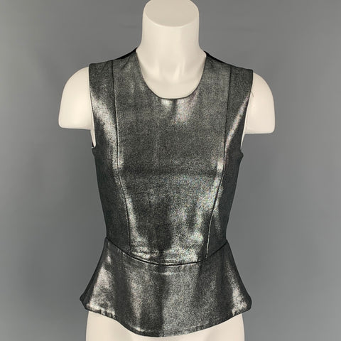 MASON x BARNEY'S NEW YORK Taille 6 Haut décontracté noir en cuir d'agneau bicolore mélangé de rayonne argentée