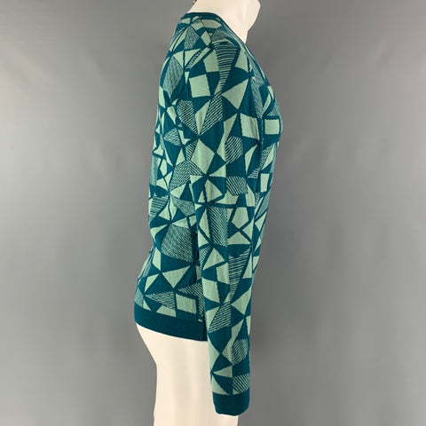 VERSACE COLLECTION Size M Green Mint Geometric Viscose Blend V-Neck Sweater