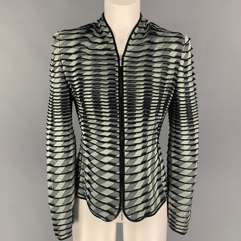 GIORGIO ARMANI Talla 8 Chaqueta con cremallera acanalada de viscosa negra gris