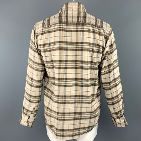 SHUTTLE NOTES Size L Cream & Brown Plaid Brushed Cotton Long Sleeve Shirt