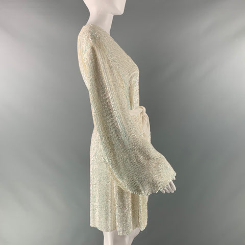 RETROFETE Robe portefeuille à paillettes en viscose crème taille S