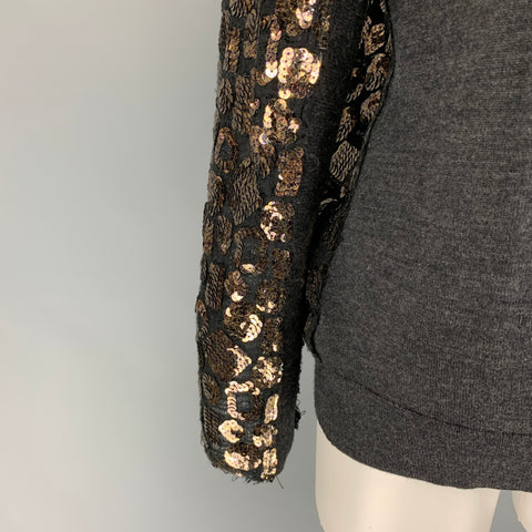 MARC JACOBS Taille S Charcoal Gold Merino Wool Cardigan boutonné à paillettes