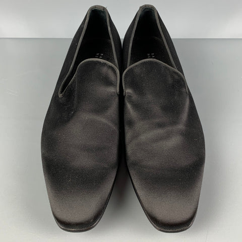 BARNEY'S NEW YORK Size 12 Black Solid Satin Slip On Loafers