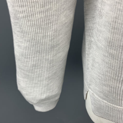 BRUNELLO CUCINELLI Size XL Light Grey Ribbed Knit Cotton High Mock Collar Pullover