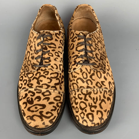 GIORGIO ARMANI Size 8 Tan & Brown Animal Print Leather Cap Toe Lace Up Shoes