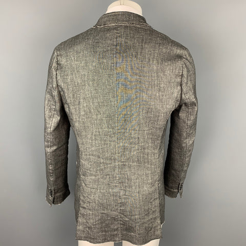 AQUARAMA Size 40 Black & White Heather Linen Blend Notch Lapel Sport Coat