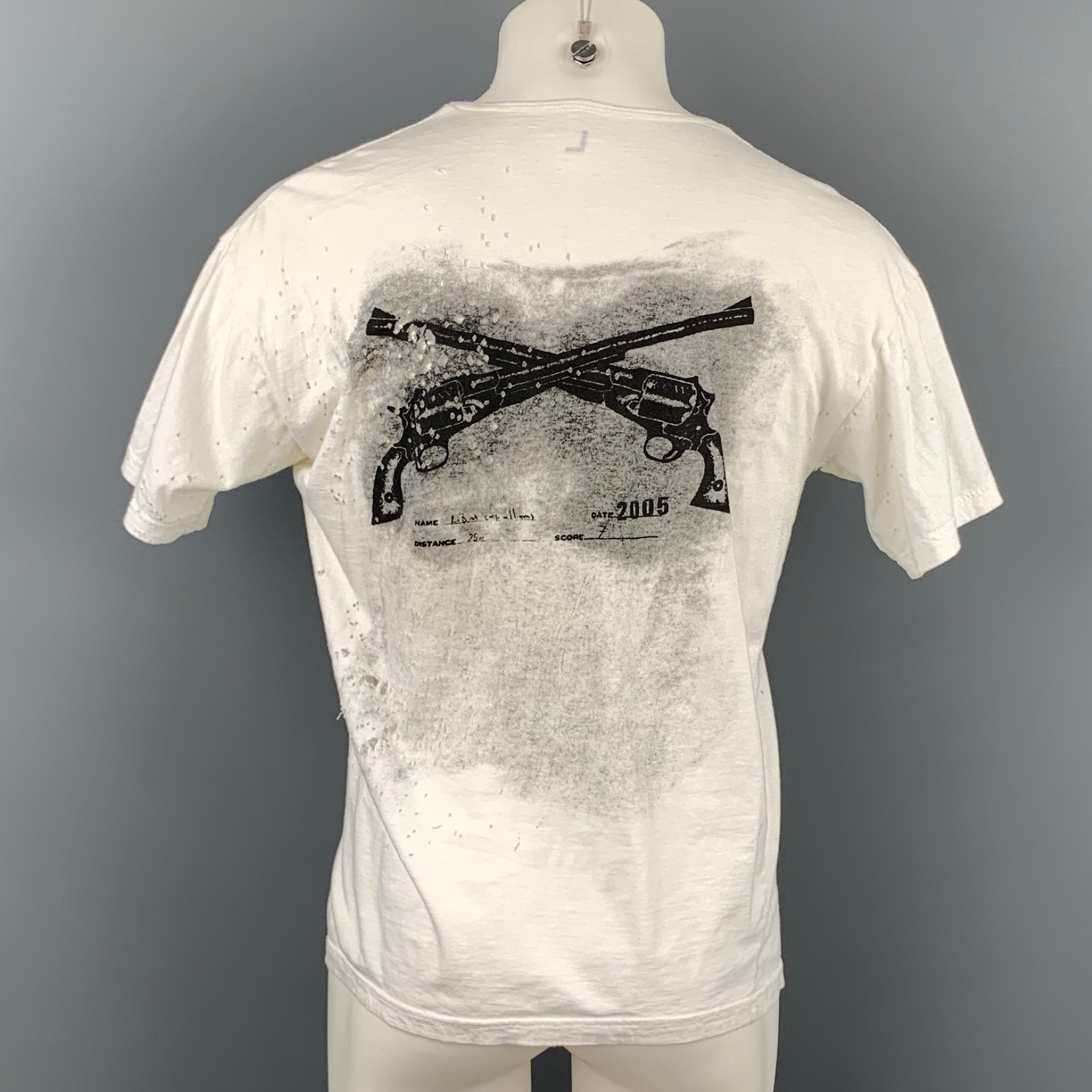 ROBERT CARY-WILLIAMS Size L White Distressed Cotton Short Sleeve T