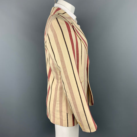 AESTHETICTERRORISTS by WALTER VAN BEIRENDONCK Size 40 Cream & Burgundy Vertical Stripe Wool Upside-Down Blazer Sport Coat