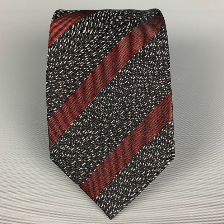 ISSEY MIYAKE Black Red Stripe Silk Tie