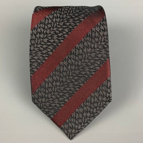 ISSEY MIYAKE Black Red Stripe Silk Tie