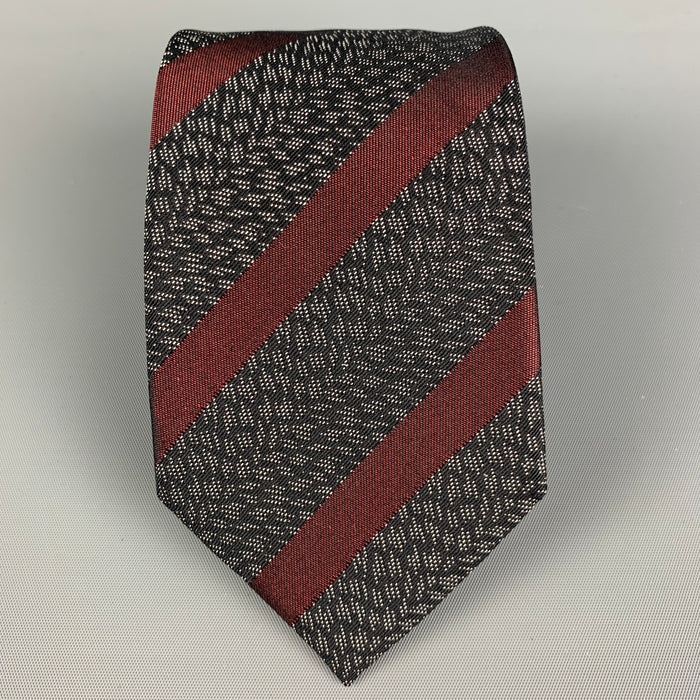 ISSEY MIYAKE Black Red Stripe Silk Tie