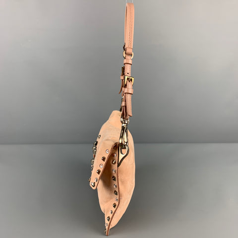 Sac à main de soirée en daim strass clouté rose PRADA
