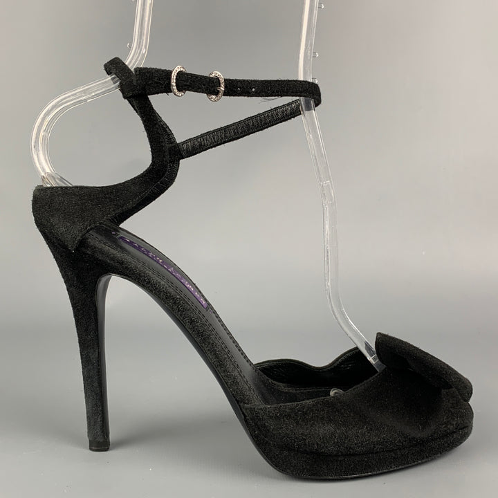 RALPH LAUREN Collection Size 9.5 Black Suede Rhinestones Sandals
