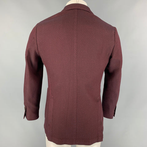 L.B.M. 1911 Size 36 Burgundy & Black Textured Wool / Cotton Slim Fit Sport Coat