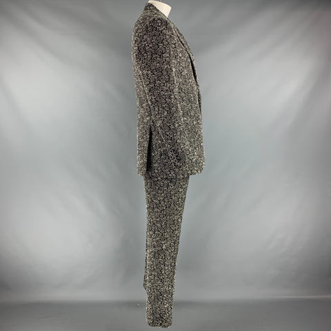 SEBASTIAN CRUZ 44 Size Black White Woven Peak Lapel Suit