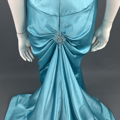 REEM ACRA Size M Blue Silk Strapless Beaded Gown & Bolero Shrug