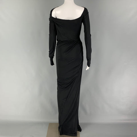 DONNA KARAN Size M Black Viscose Draped Long Dress