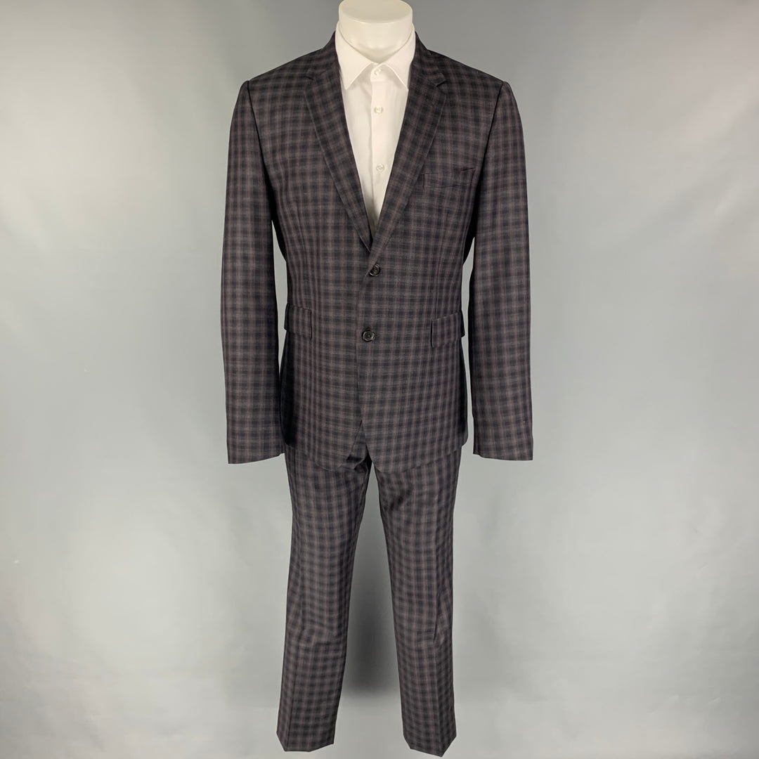 PAUL SMITH Size 42 Regular Black Purple Plaid Wool Notch Lapel Suit
