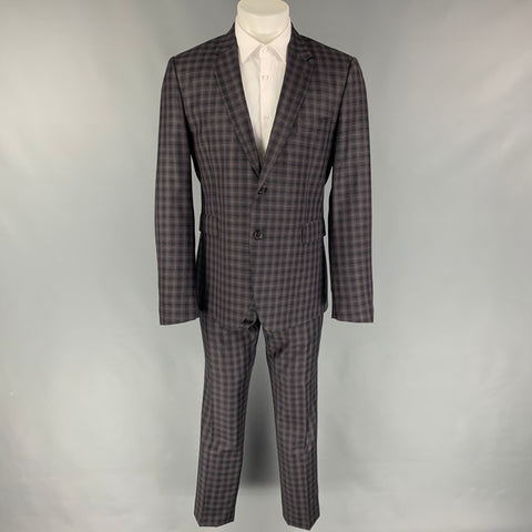 PAUL SMITH Size 42 Regular Black Purple Plaid Wool Notch Lapel Suit