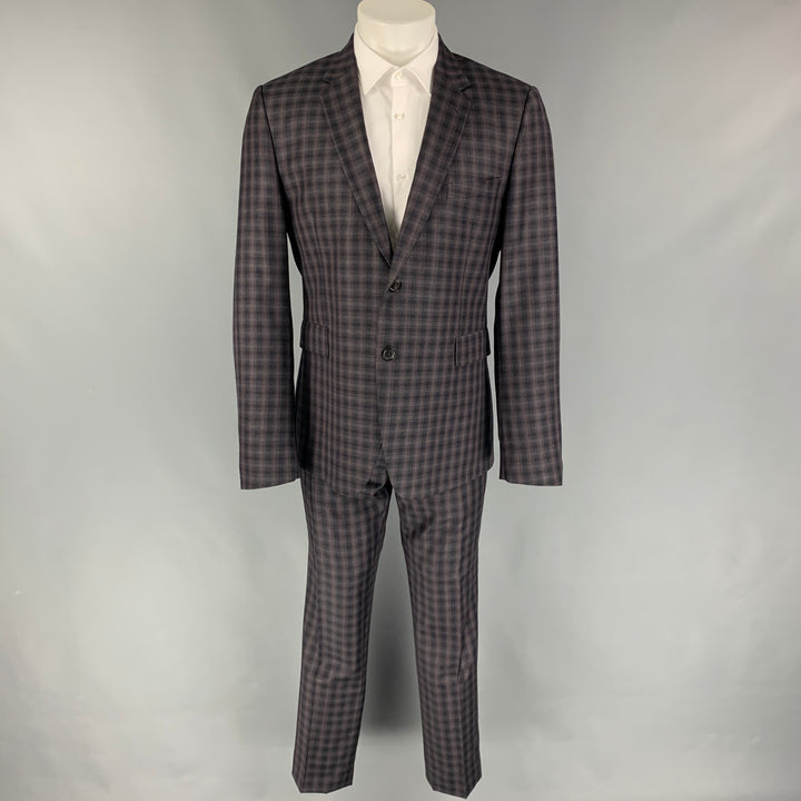 PAUL SMITH Size 42 Regular Black Purple Plaid Wool Notch Lapel Suit