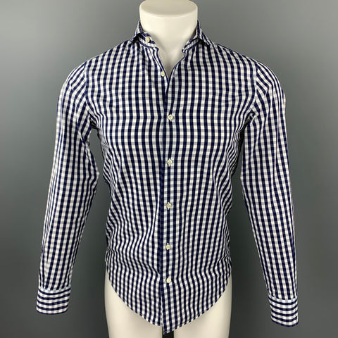 GUY ROVER Size XS Navy & White Checkered Cotton Button Up Long Sleeve Shirt