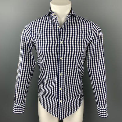 GUY ROVER Size XS Navy & White Checkered Cotton Button Up Long Sleeve Shirt