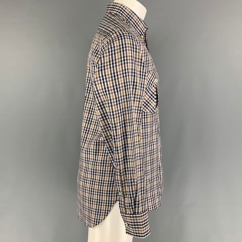 BILLY REID Size M Black Brown White Checkered Cotton Long Sleeve Shirt