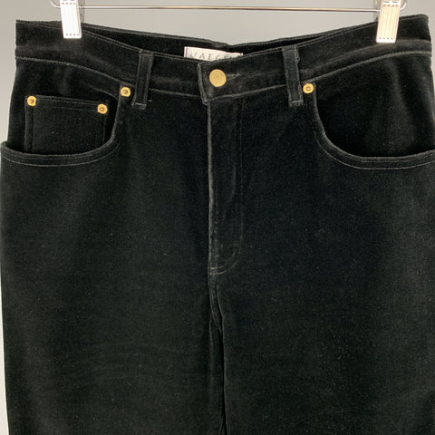 JAEGER Size 12 Black Stretch Velvet Jeans