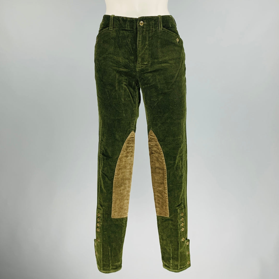 RALPH LAUREN Size 8 Green Olive Cotton Elastane Patchwork Suede Casual Pants