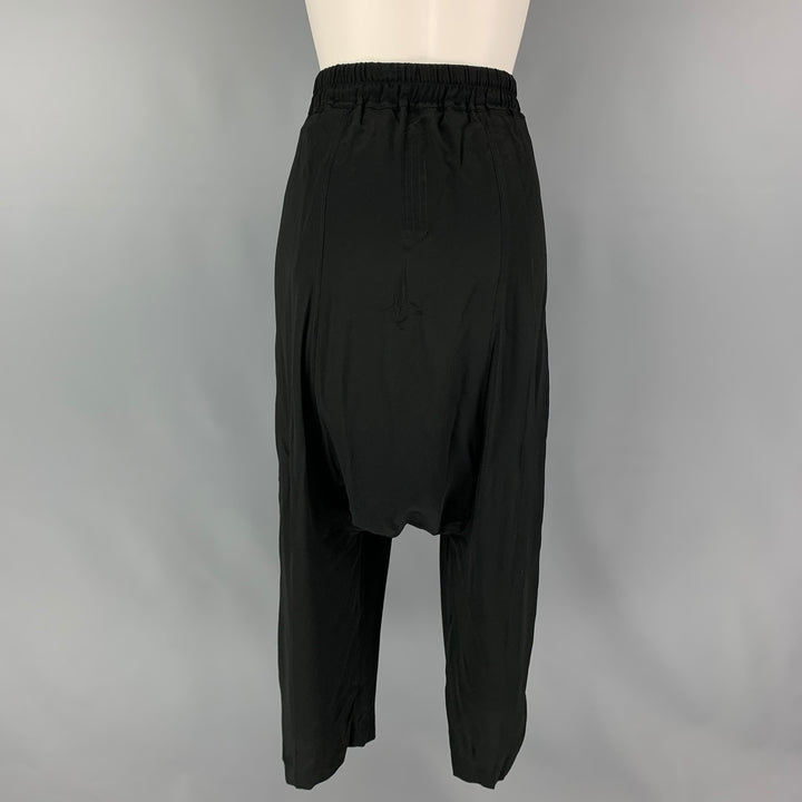 RICK OWENS FOGACHINE SS 22 Size 10 Black Acetate Silk Cropped Drop-Crotch Pants