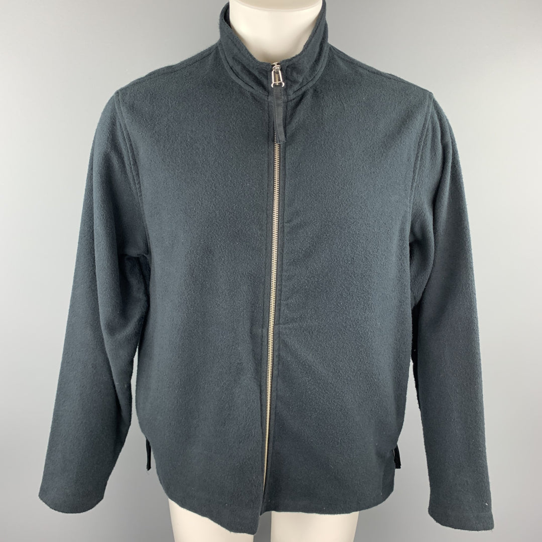 OUR LEGACY Size S Navy Textured Cotton High Collar Zip Jacket