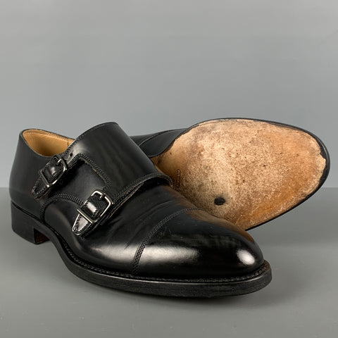 GIORGIO ARMANI Size 7 Black Solid Leather Double Monk Strap Loafers