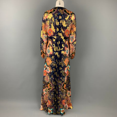 CHLOE Size 6 Multi-Color Metallic Silk Maxi Dress