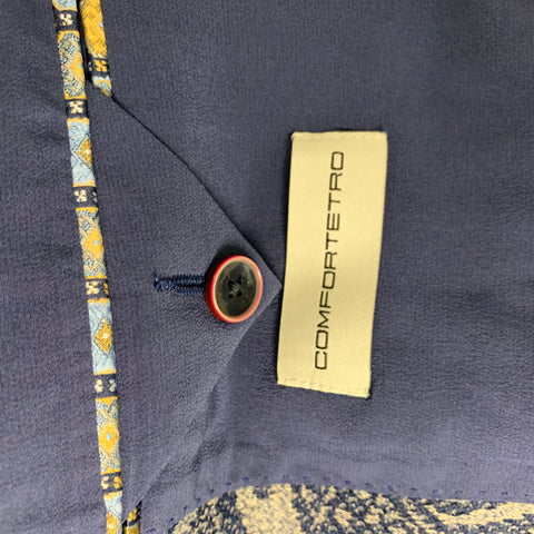 ETRO Size 38 Navy Jacquard Cotton Blend Notch Lapel Sport Coat