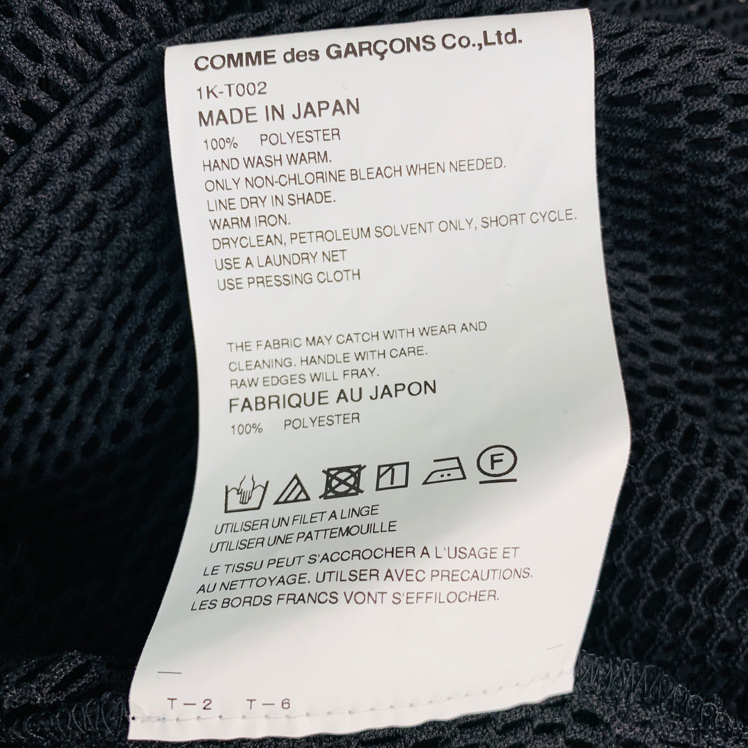 COMME des GARCONS Camiseta con cuello redondo de poliéster de malla negra Talla XL