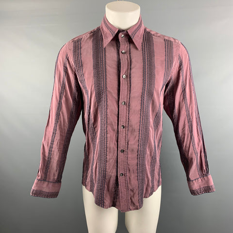 DOLCE & GABBANA Size M Purple Grey Stripe Button Up Long Sleeve Shirt
