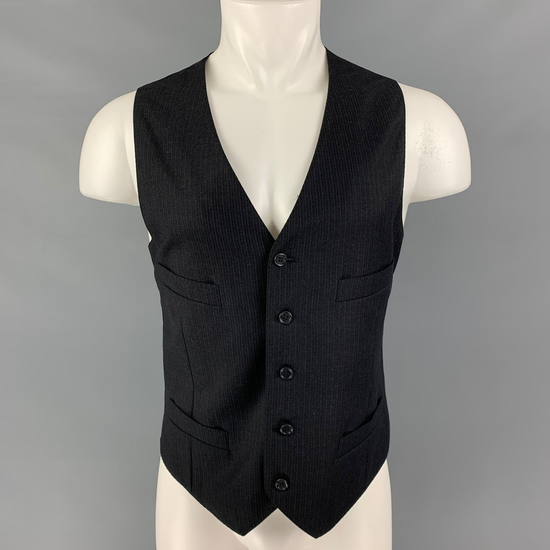 GIORGIO ARMANI Size 42 Charcoal Pinstripe Wool Buttoned Vest