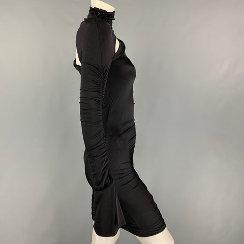 MUGLER Size 2 Black Polyamide Ruched Cut-Out Long Sleeve Dress