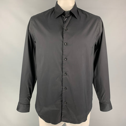 ARMANI COLLEZIONI Size XL Black Cotton Blend Button Up Long Sleeve Shirt