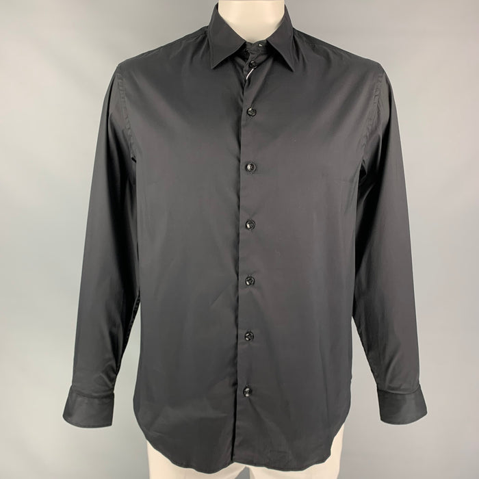 ARMANI COLLEZIONI Size XL Black Cotton Blend Button Up Long Sleeve Shirt