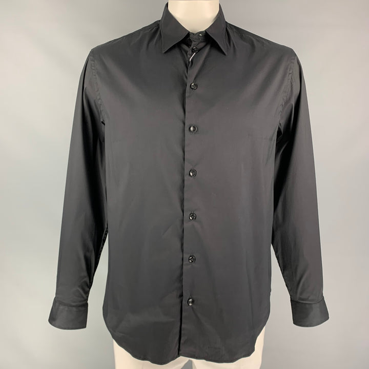 ARMANI COLLEZIONI Talla XL Camisa de manga larga con botones en mezcla de algodón negra