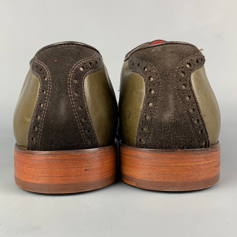FLORSEIM by DUCKIE BROWN Size 12 Olive & Brown Leather Saddle Lace Up Shoes